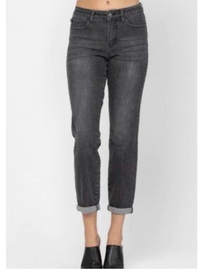 Judy Blue Jeans Boyfriend Fit Mid Rise Faded Gray Black Size 13/31